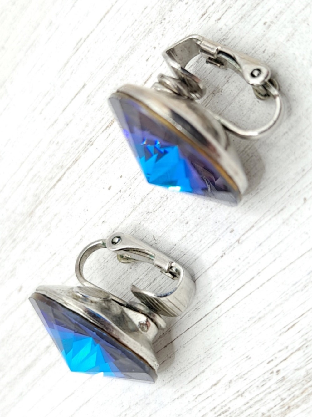 Vintage Weiss Vivid Blue Round Crystal Clip-On Earrings - Picture 6 of 10